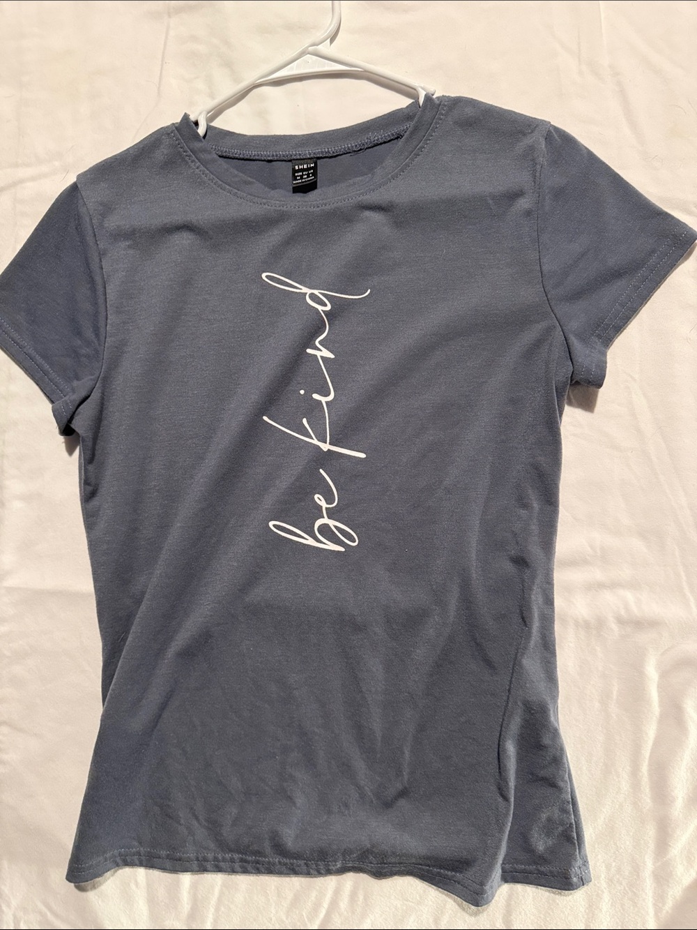 SHEIN Dusty Blue 'Be Kind' Vertical Script Tee - Short Sleeve